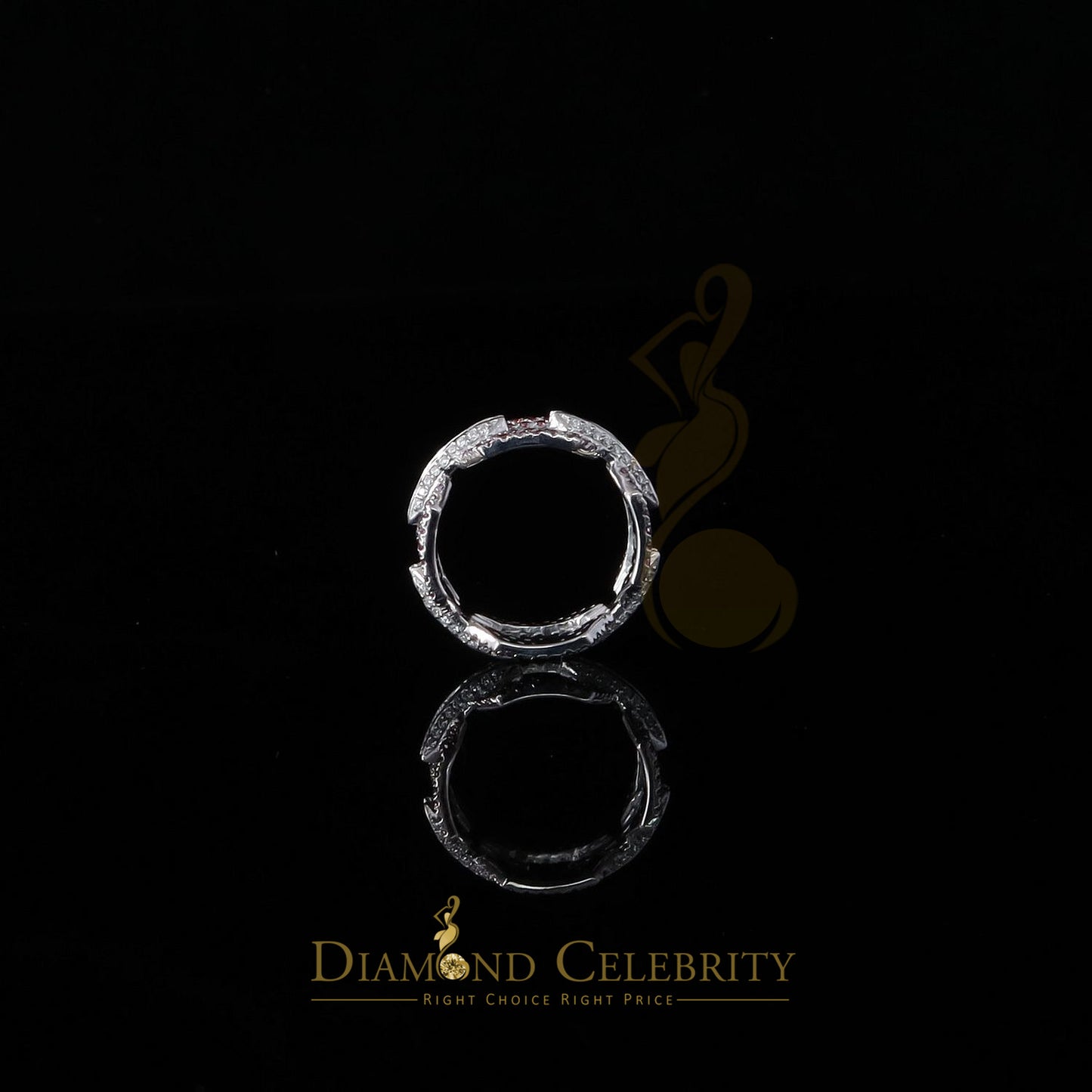 DiamondCelebritees 2.50CT Women's Pink Moissanite VVS D 925 Silver White Baguette RD Ring Sz8