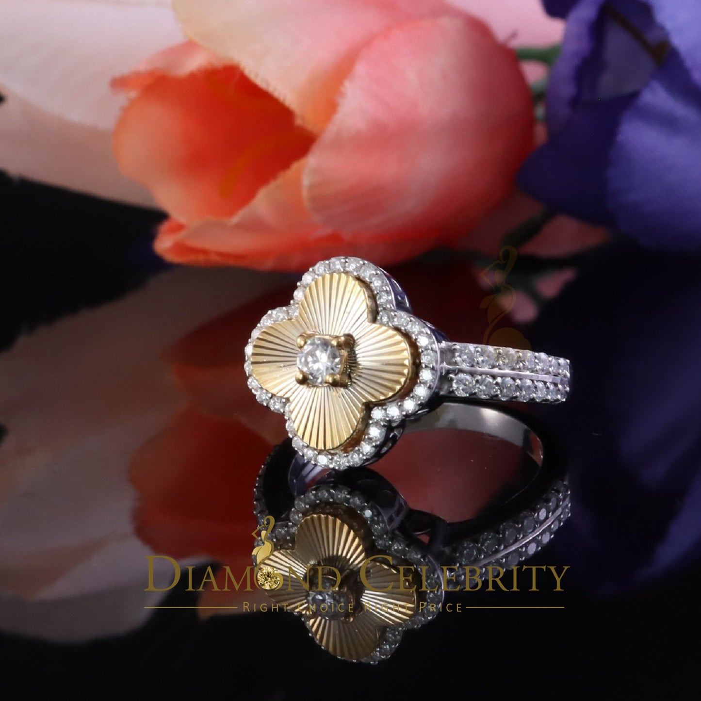 DiamondCelebritees 1.25ct VVS D Silver Moissanite Clover Shape Women's 925 Silver White Ring Size 7