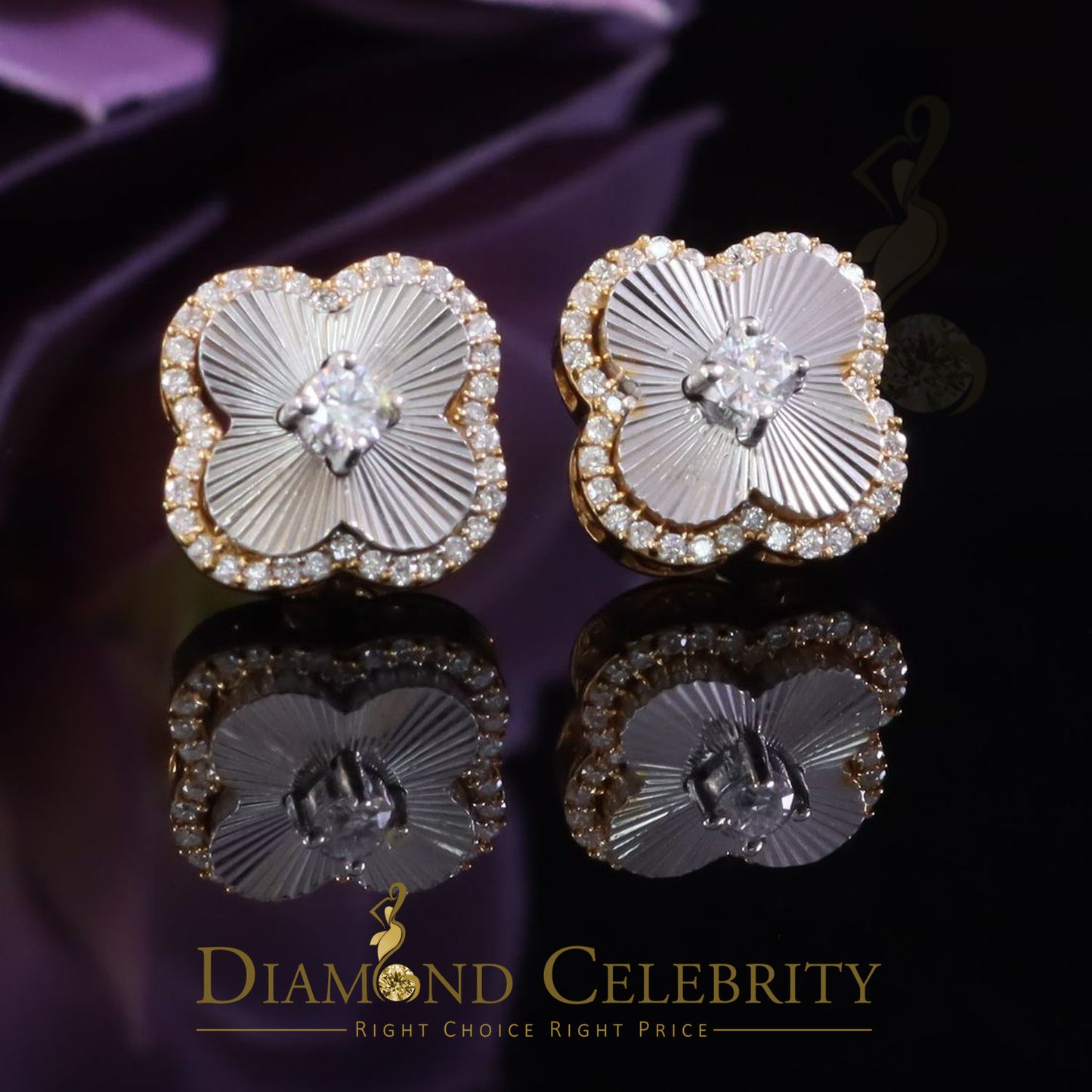 DiamondCelebritees 925 Yellow Silver0.66ct VVS 'D' Moissanite Square Stud Earring Men's/Womens
