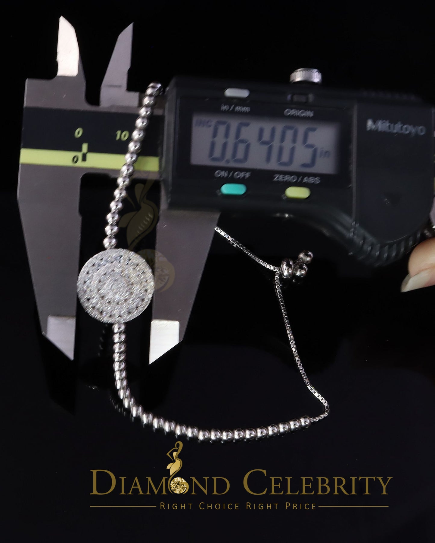 Diamondcelebritees Adjustable Round Tennis Style White Sterlng Silver Cubic Zirconia Bracelete
