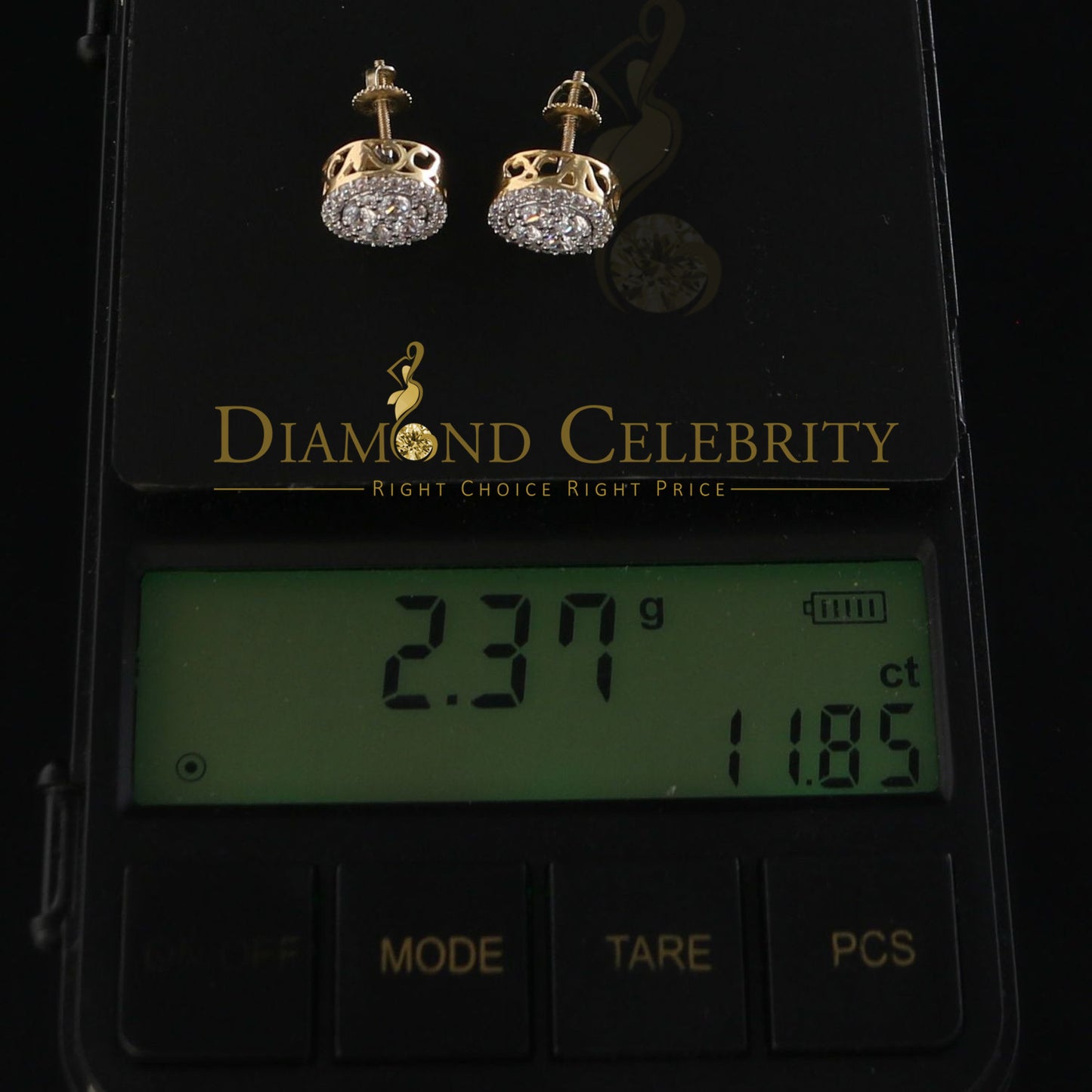 DiamondCelebritees 925 Silver Yellow 1.00ct Moissanite Women's & Men's Hip Hop Round Earrings