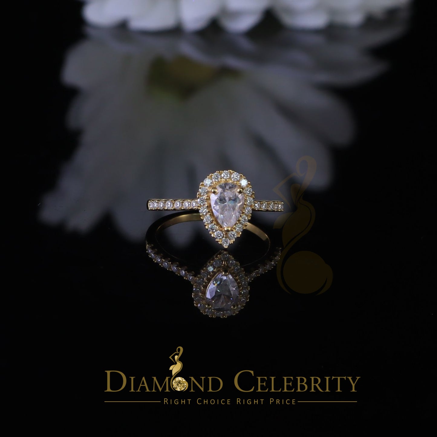 King Of Blings 10K Yellow Gold 1.50CT 'VVS' 'FL' D clr Pear Cut Moissonite Womens Ring Size 7