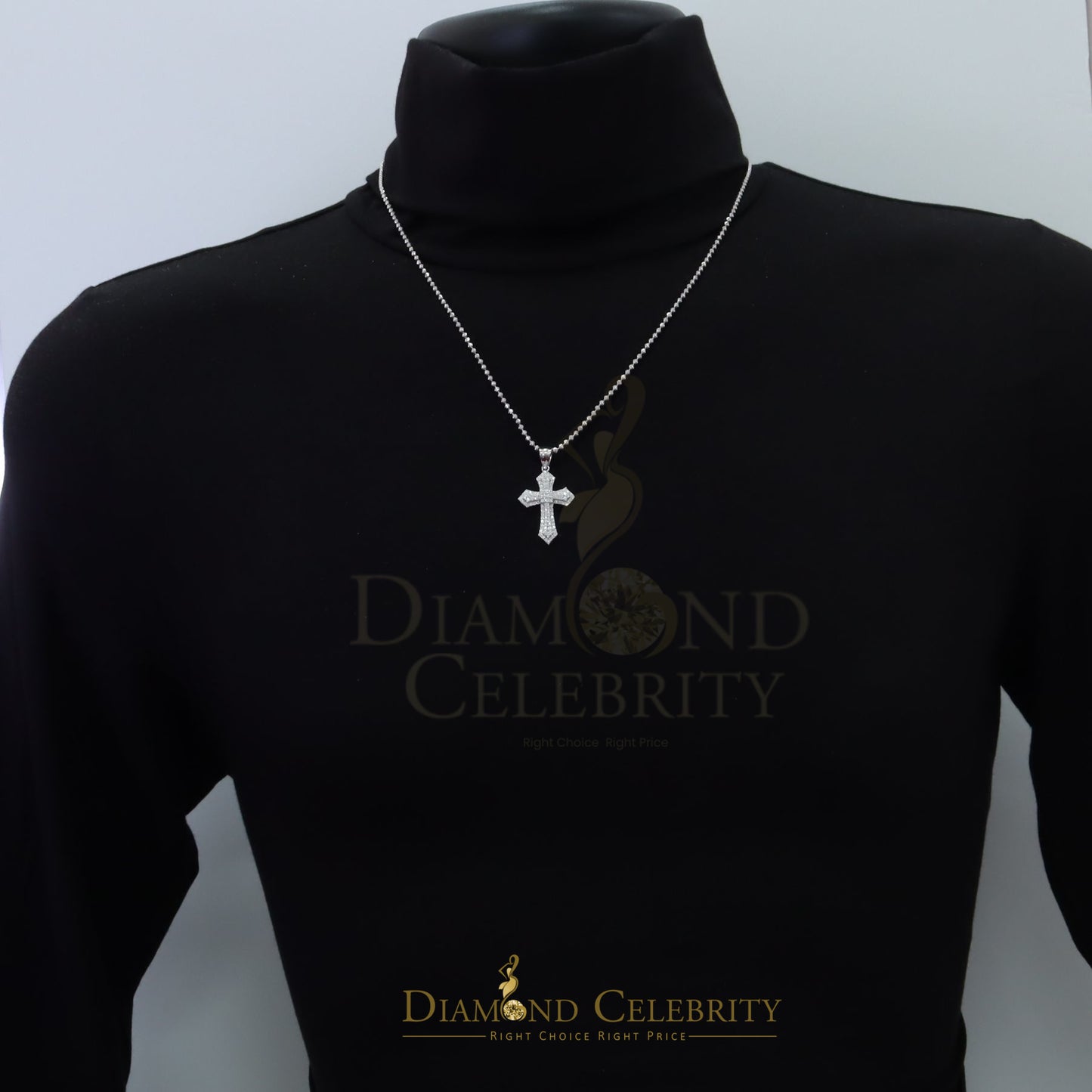 Diamondcelebritees New Pantone 925 White Sterling Silver 1.00ct VVS D Clr Moissanite Cross Pendant
