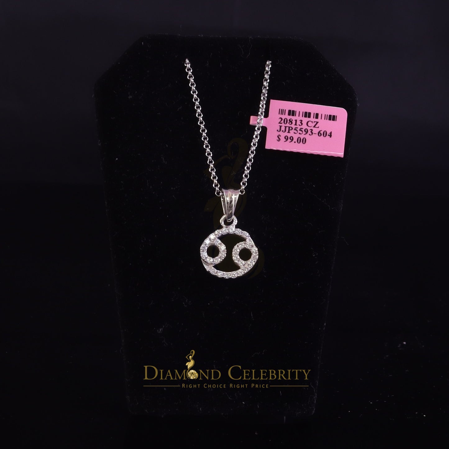 DiamondCelebritees 0.70ct Cubic Zirconia White Silver CANCER JULY Month Pendant Men's & Women's