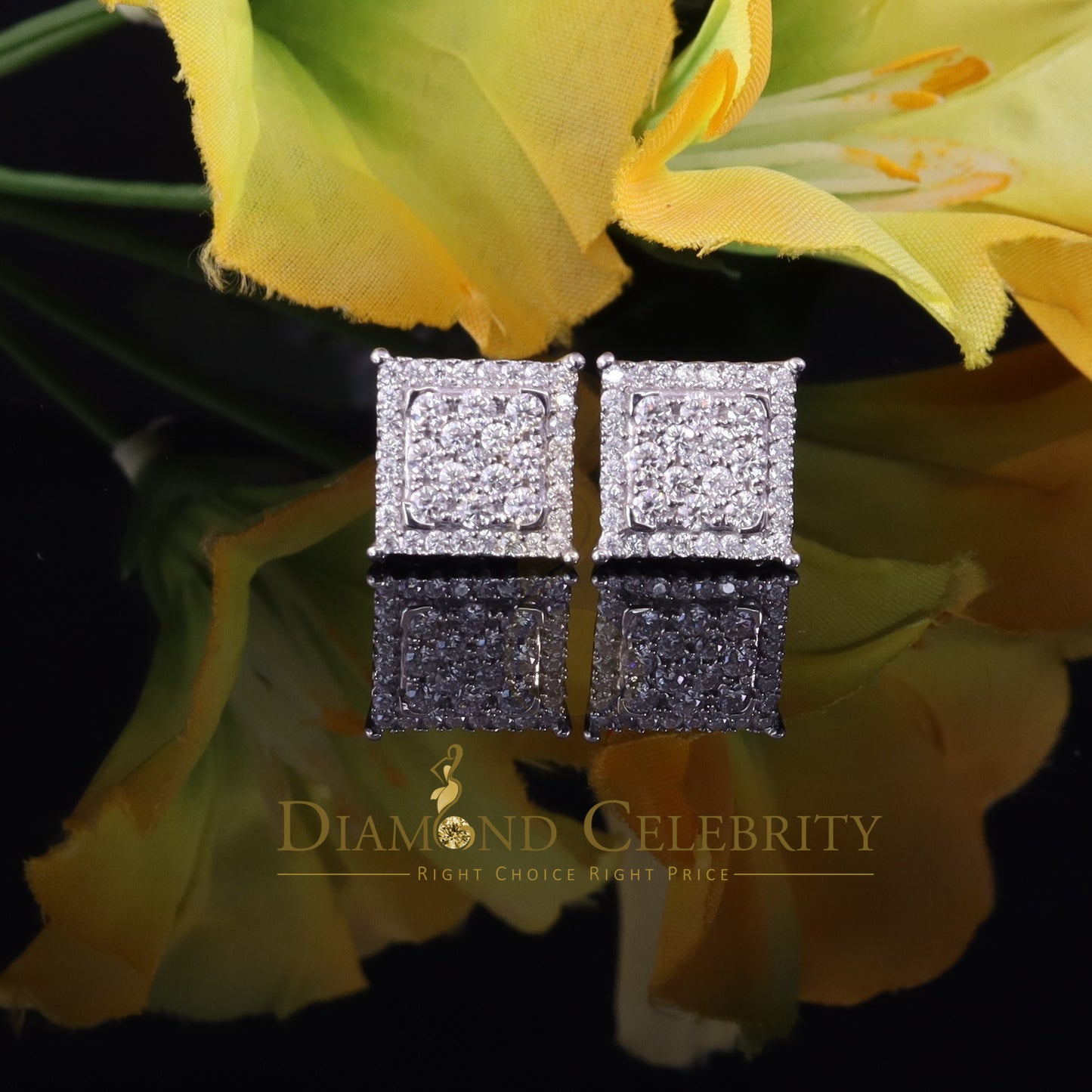 Diamondcelebritees Men's/Womens 925 Silver White 1.25ct VVS 'D' Moissanite Stone Square Earrings