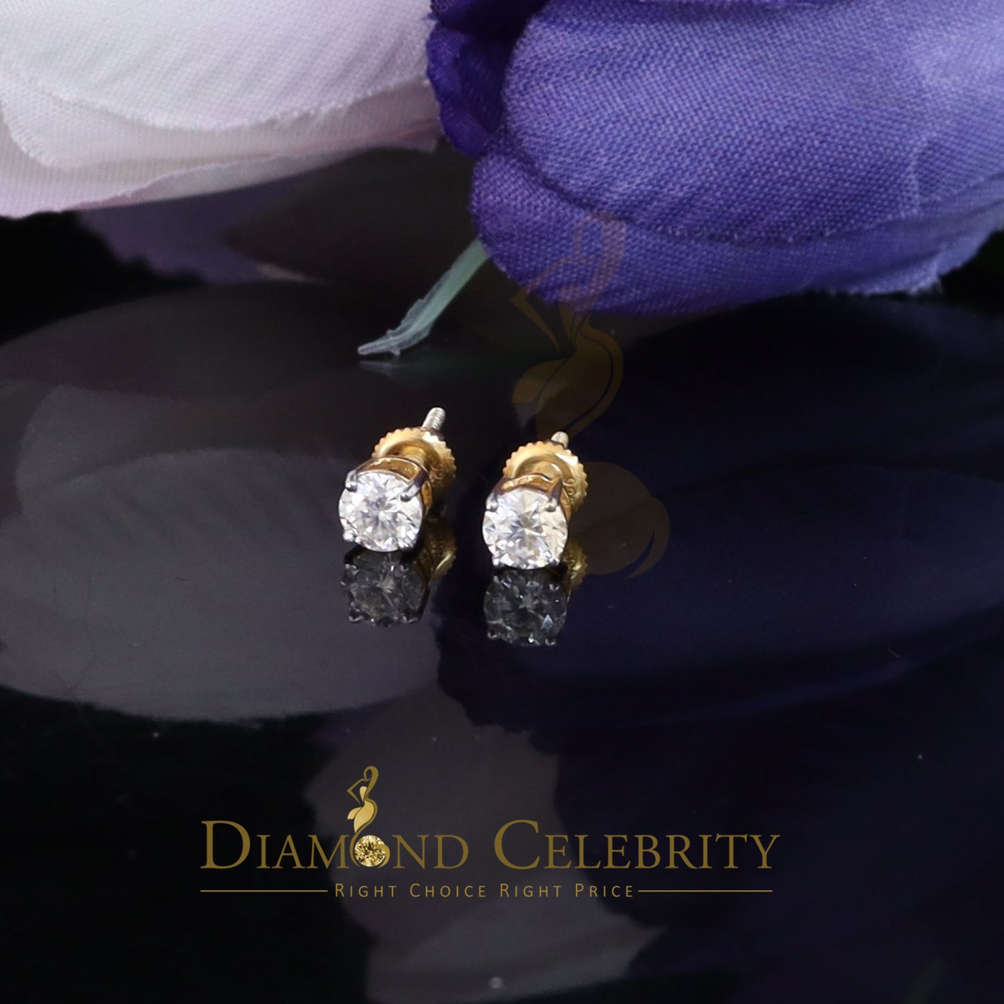 DiamondCelebritees Men's/Women's 925 silver Yellow 0.66ct VVS 'D' Moissanite Stud Stud Earrings
