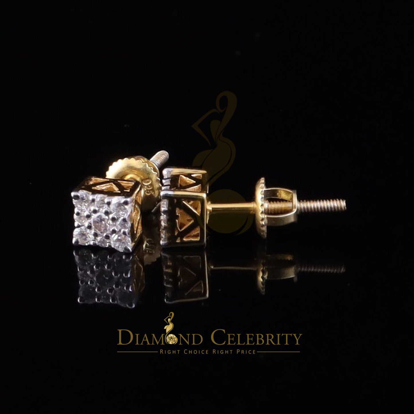 DiamondCelebritees Square Women & Men 925 Silver Yellow 0.25ct VVS D Moissanite Square Stud Earring