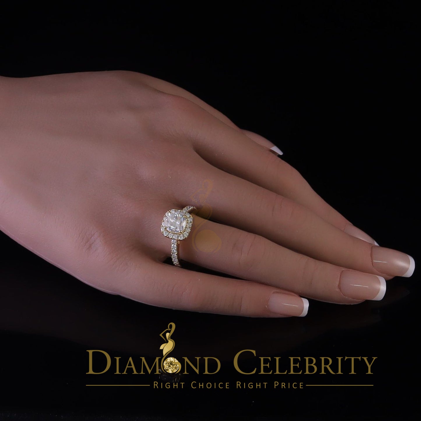 King Of Blings 10K Yellow Gold 2.50CT 'VVS' 'FL' D clr Moissonite Womens Cushion Cut Ring S/7