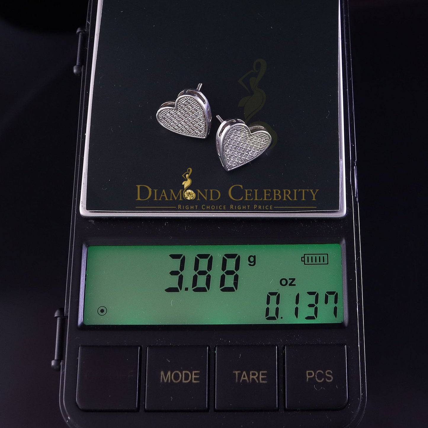 DiamondCelebritees 925 Sterling White Silver 0.84ct Cubic Zirconia Women's & Men's Heart Earring