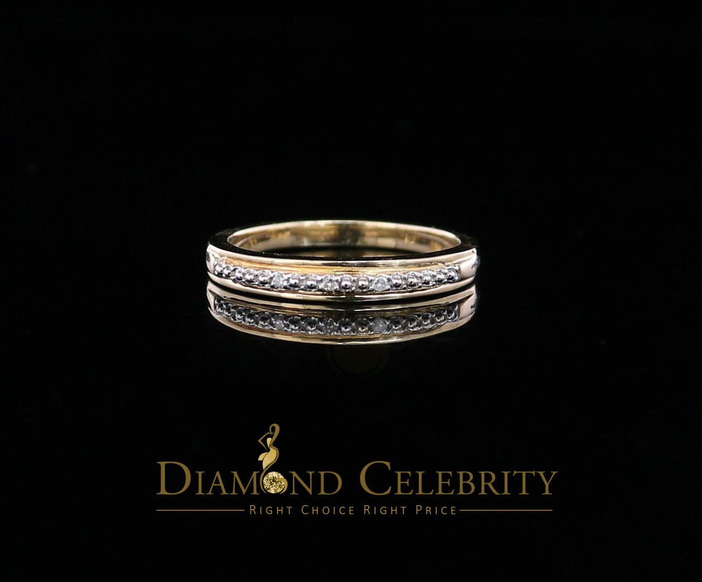 DiamondCelebritees 0.03CT 14 KT Real Yellow Gold with Diamond Round Shape Womens Ring Size 7