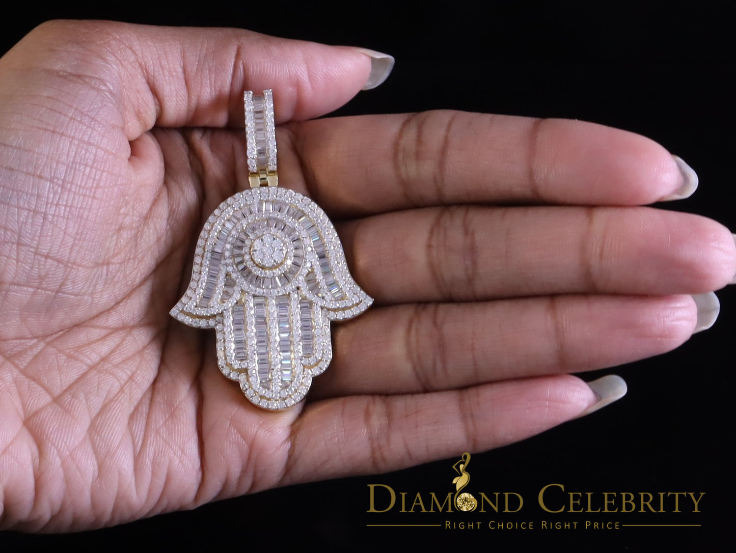 Diamondcelebritees Men's/Women's New Hamsa Pendant 8.0ct VVS D Moissanite Yellow Sterling Silver