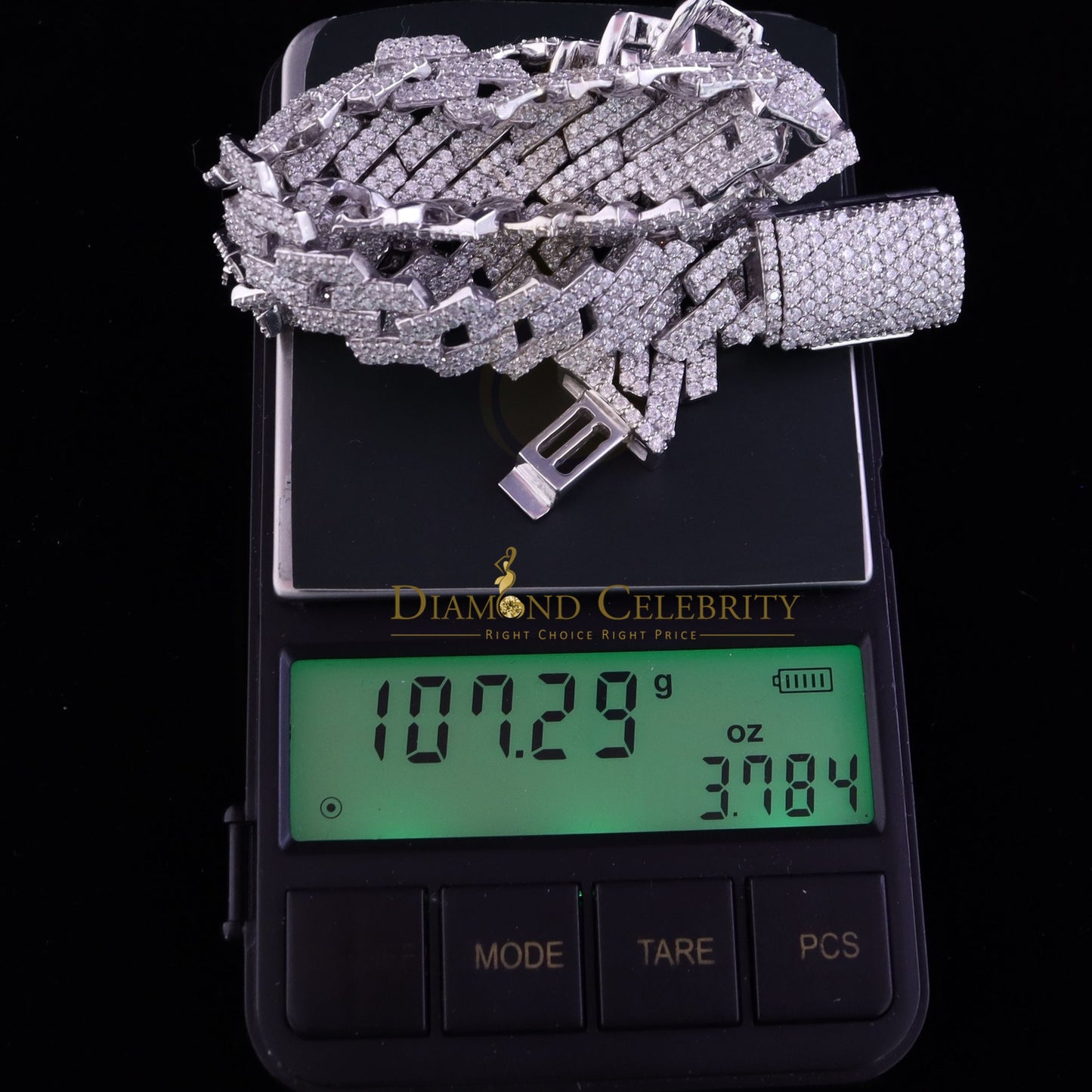 DiamondCelebritees 925 Silver 35ct Moissanite White Men's Cuban Necklace SZ20 inch & 14mm Width