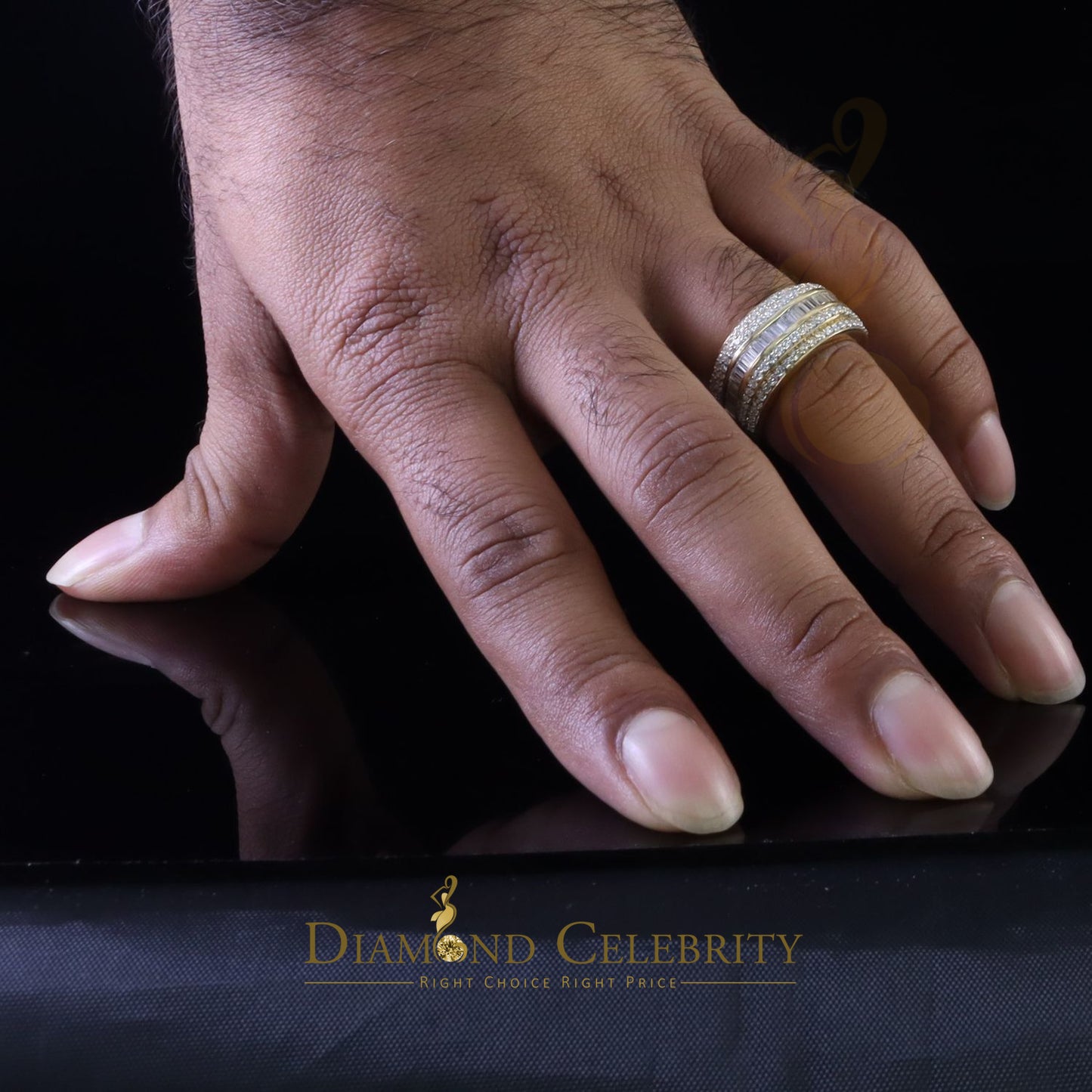 DiamondCelebritees Sterling Yellow Silver 4.50ct Cubic Zirconia ROUND Band Men's Ring Size 8.5