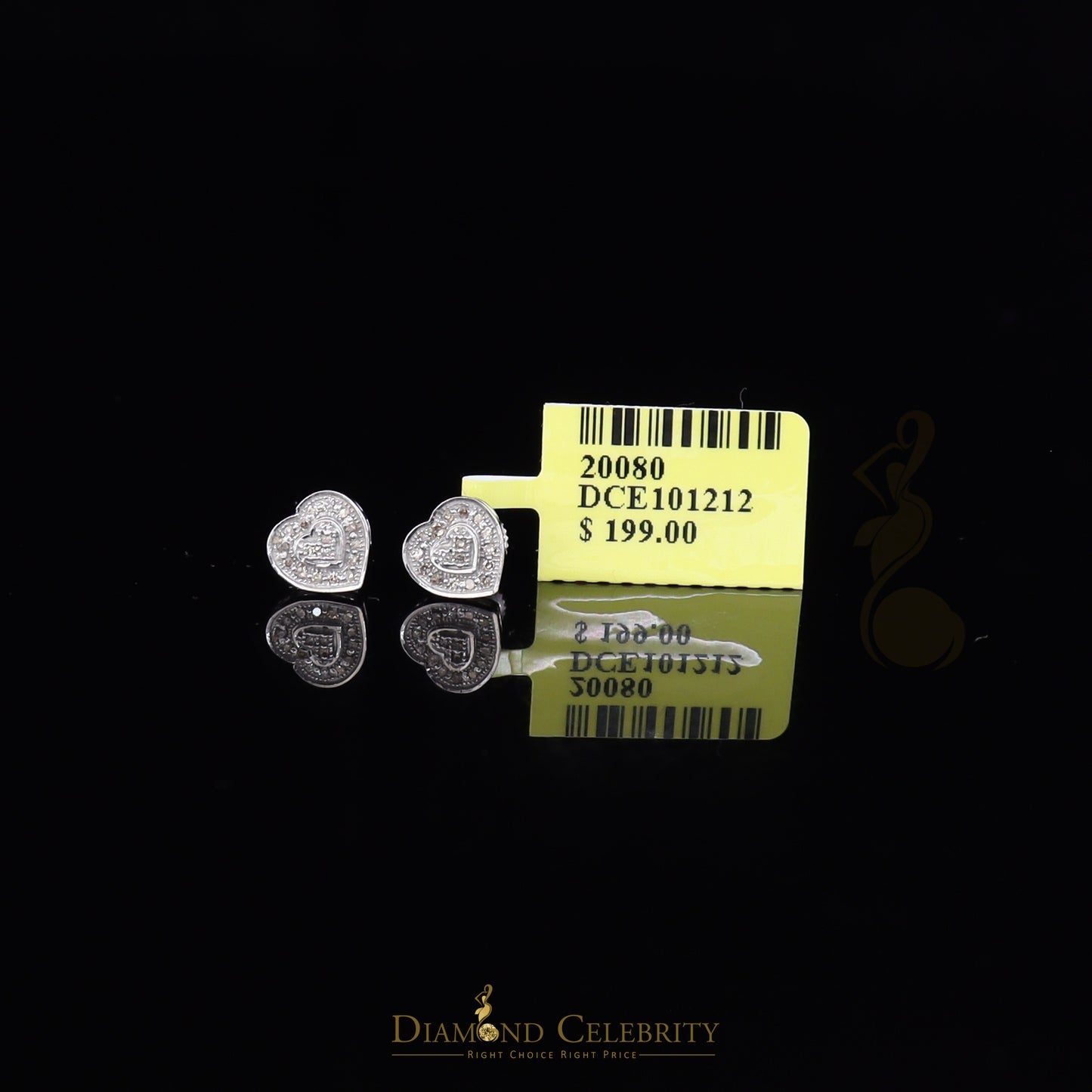DiamondCelebritees Micro Pave 0.11ct Real Diamonds 925 White Silver Women's & Men's Heart Earrings