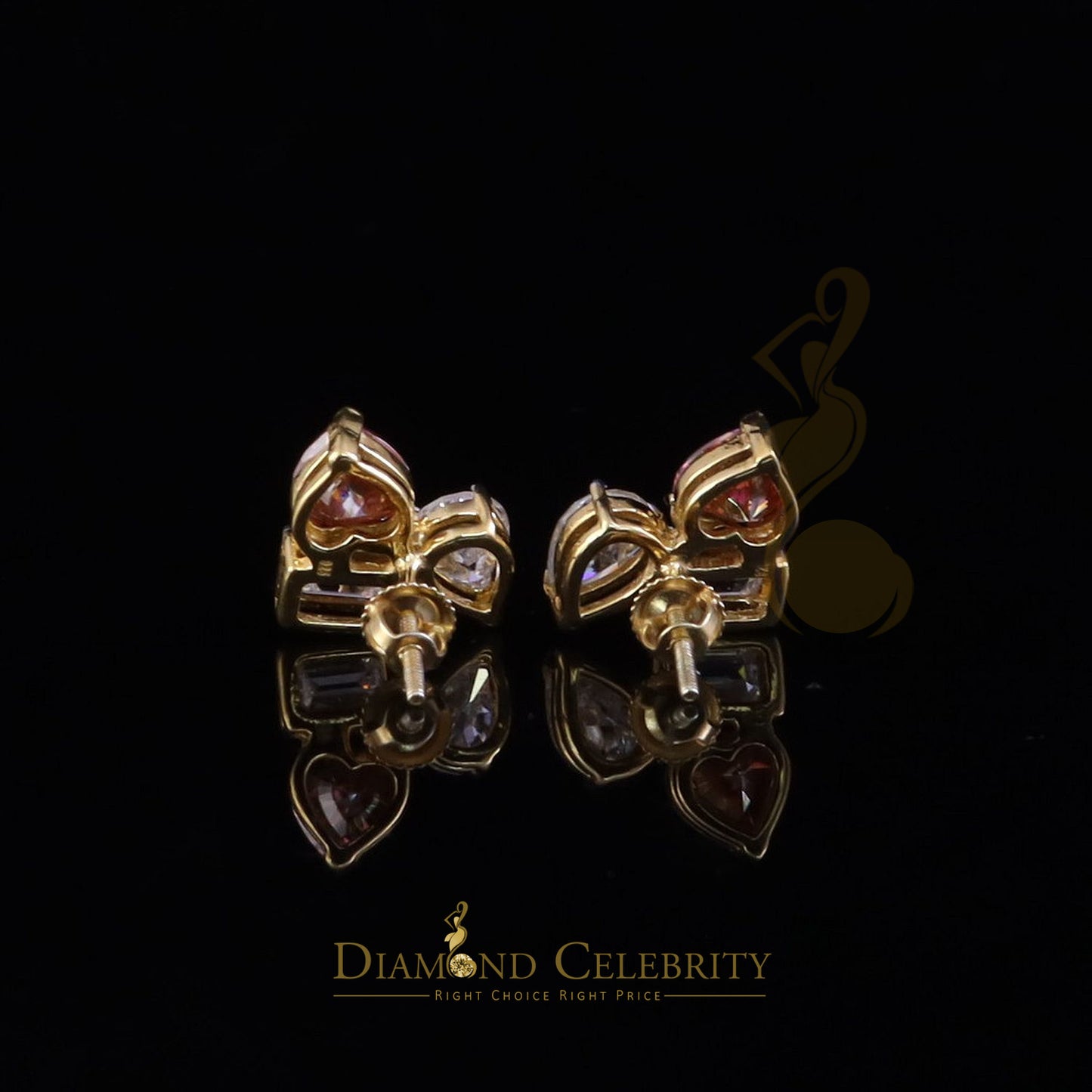 DiamondCelebritees Women's 925 Silver Yellow 5.00ct VVS D Pink Moissanite Toi et Moi Stud Earrings