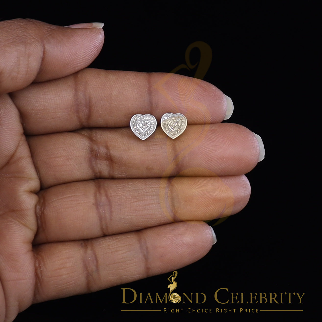 DiamondCelebritees Micro Pave 0.11ct Real Diamonds 925 White Silver Women's & Men's Heart Earrings