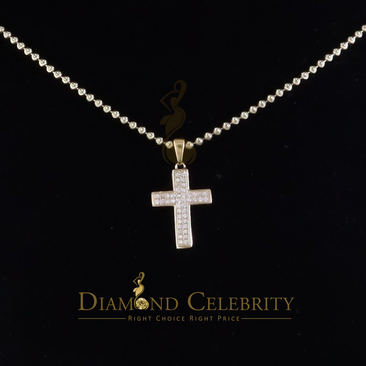 DiamondCelebritees Yellow 925 Sterling Silver Cross Shape Pendant with 0.44ct Cubic Zirconia Stone