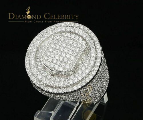 DiamondCelebritees White Sterling Silver11.50ct Cubic Zirconia Men's Adjustable Ring From SZ 9 to11