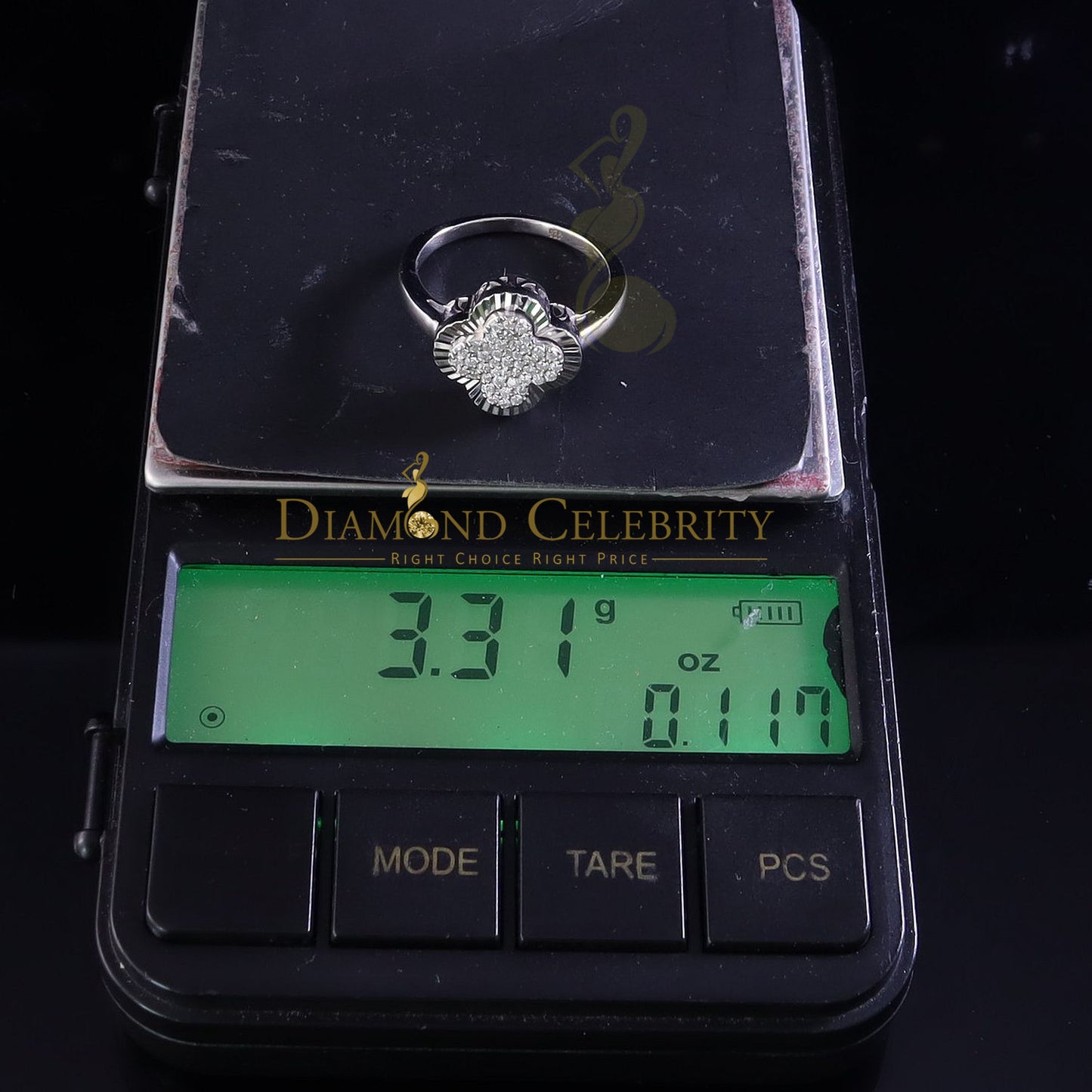 DiamondCelebritees 1.50ctVVS D Silver Moissanite Clover Shape Ring925Silver Size8 for Men's/Women's