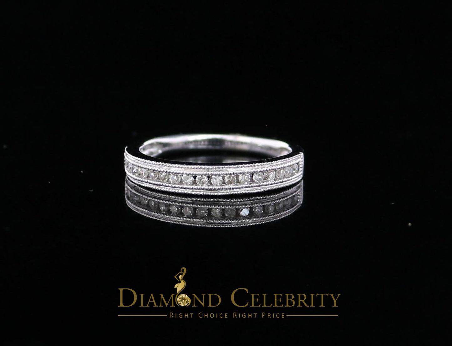 DiamondCelebritees Real 14kt White Gold with 0.20 CT Real Diamond Band Round Shape Ring Size 7
