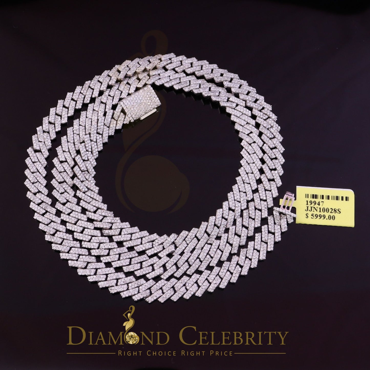 DiamondCelebritees White Cuban Moissanite Necklace Wdth 8mm Length sz 20inch Sterling Silver