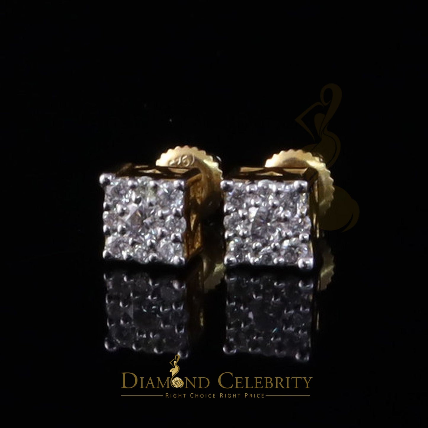 DiamondCelebritees Women's/Men's 925 Silver Yellow 0.50ct VVS 'D' Moissanite Square Stud Earrings