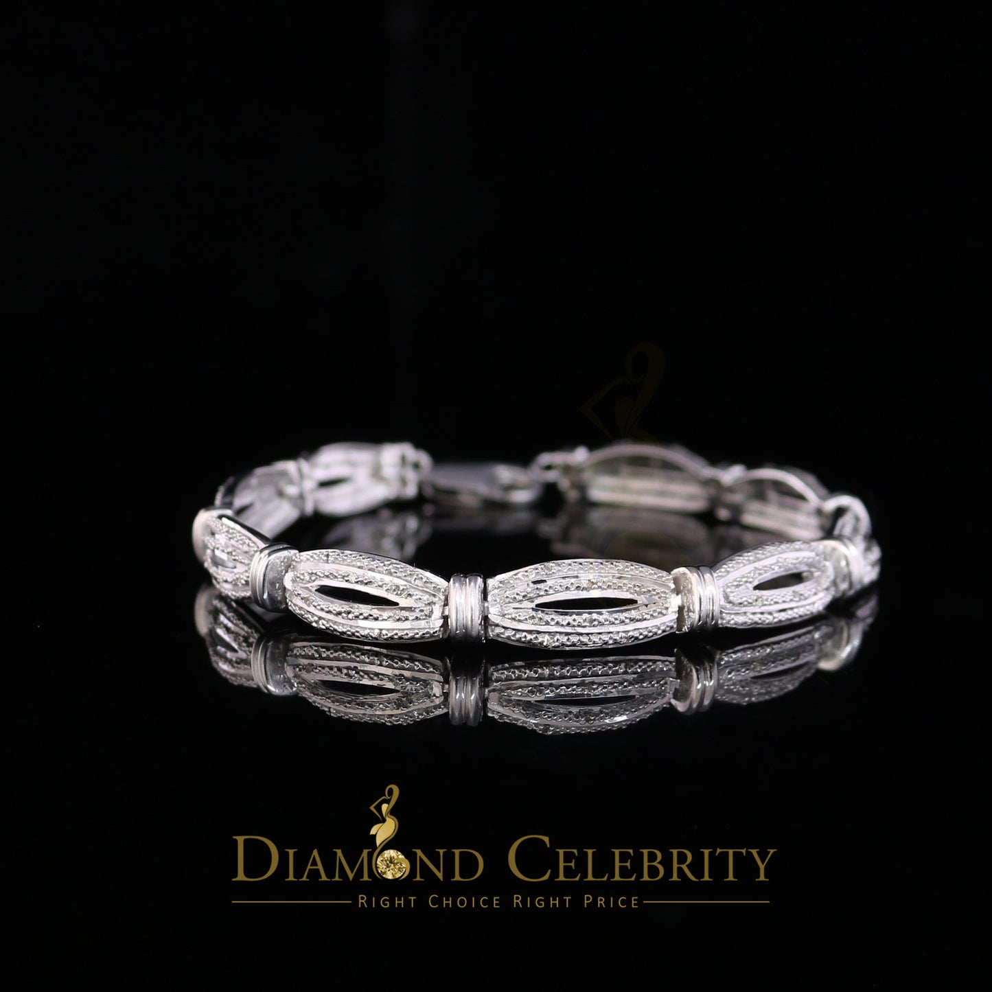 Diamondcelebritees 925 Silver Ladies White 0.20CT Genuine Diamonds Exotic Design Bracelete Size 7''