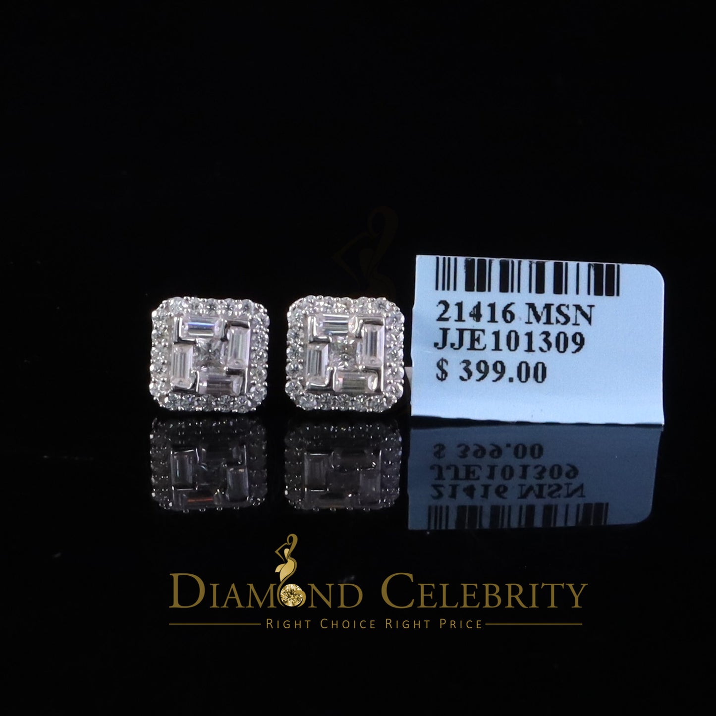 Diamondcelebritees White Silver 1.25ct VVS 'D' Moissanite Men's/Women's 925 Square Stud Earrings