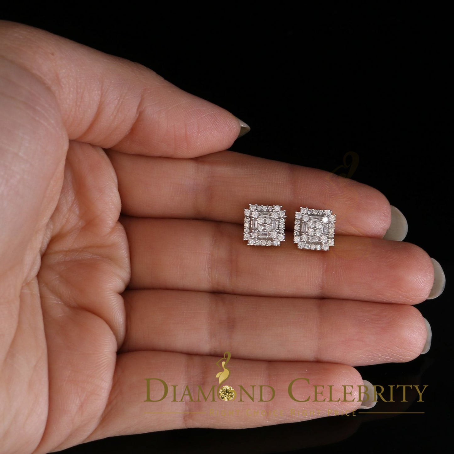 DiamondCelebritees 1.18ct Cubic Zirconia 925 Yellow Silver Women's & Men's Hip Hop Square Earrings