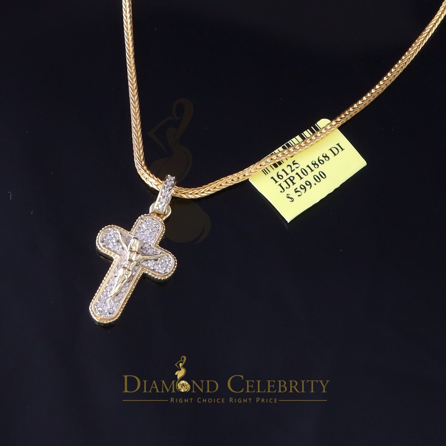 DiamondCelebritees Real 0.25ct Diamond Sterling Silver Yellow Cross Pendant