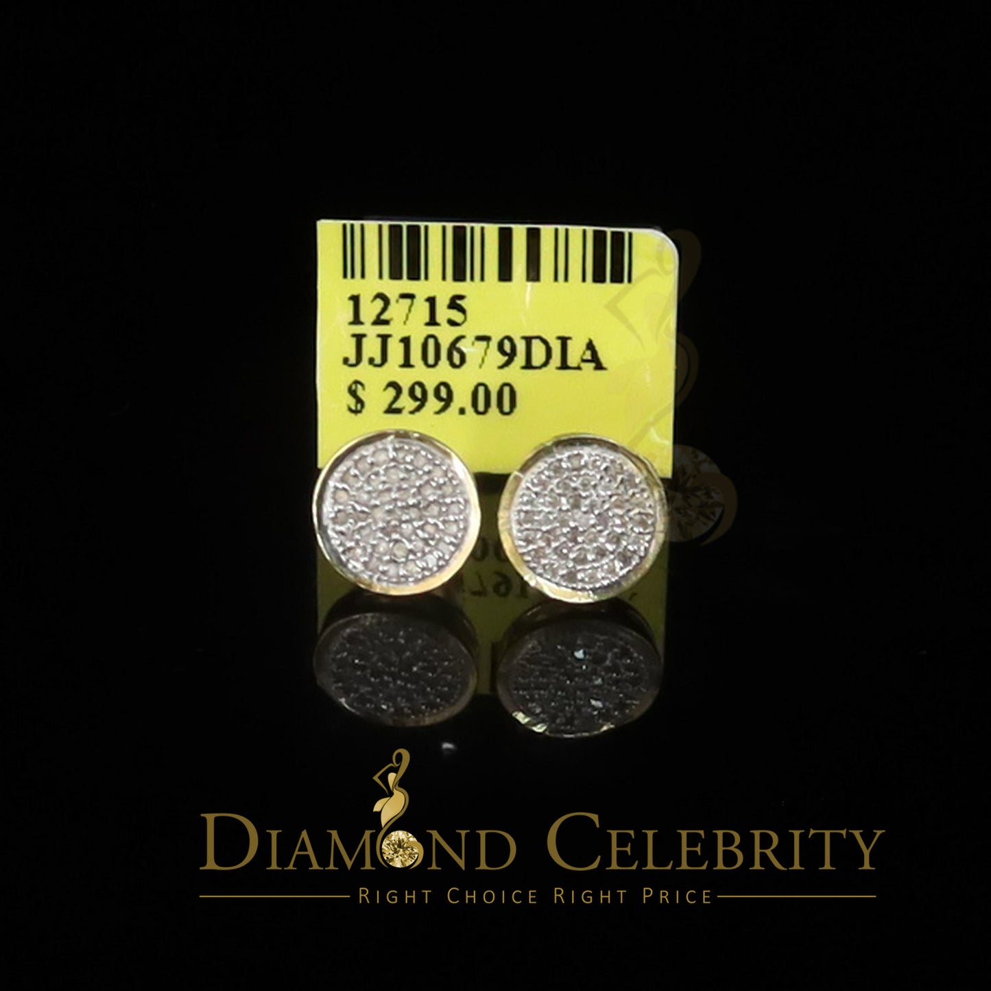 DiamondCelebritees 925 Yellow Silver Hip Hop 0.15ct Diamond For Men's & Women's Round Stud Earrings