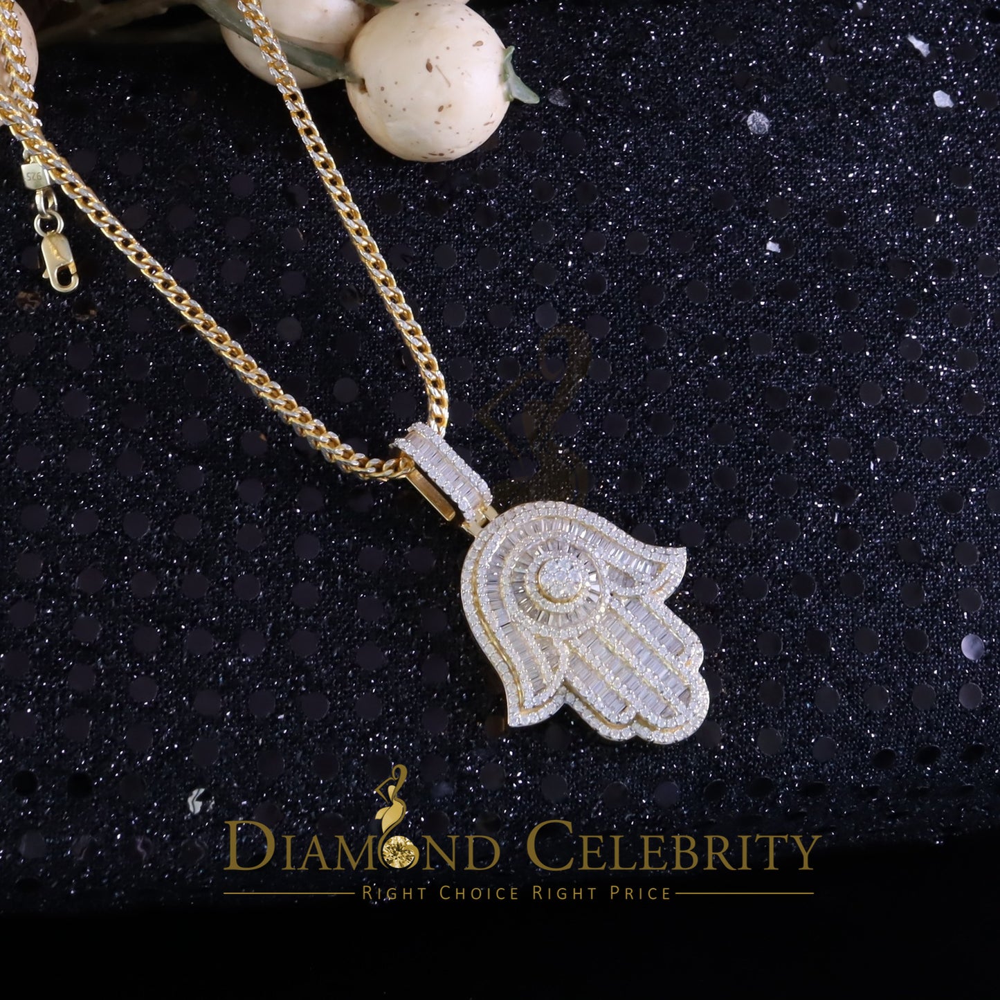 Diamondcelebritees Men's/Women's New Hamsa Pendant 8.0ct VVS D Moissanite Yellow Sterling Silver