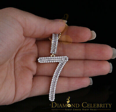 DiamondCelebritees Yellow Sterling Silver Baguette Numeric Number '7' Pendant 3.66ct Cubic Zirconia
