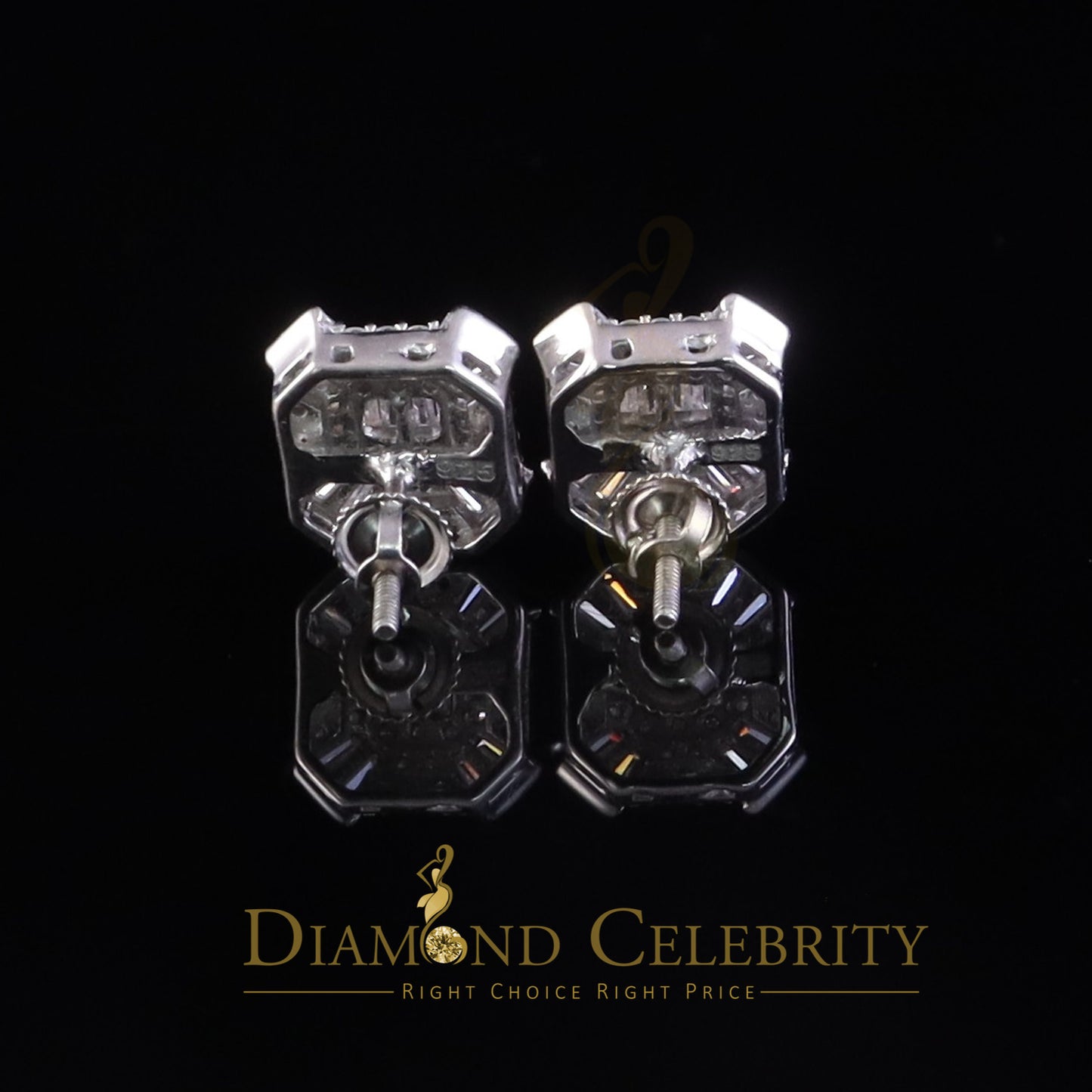 Diamondcelebritees 925 White Silver 1.25ct VVS 'D' Moissanite Rectangle Stud Earring Men's/Womens