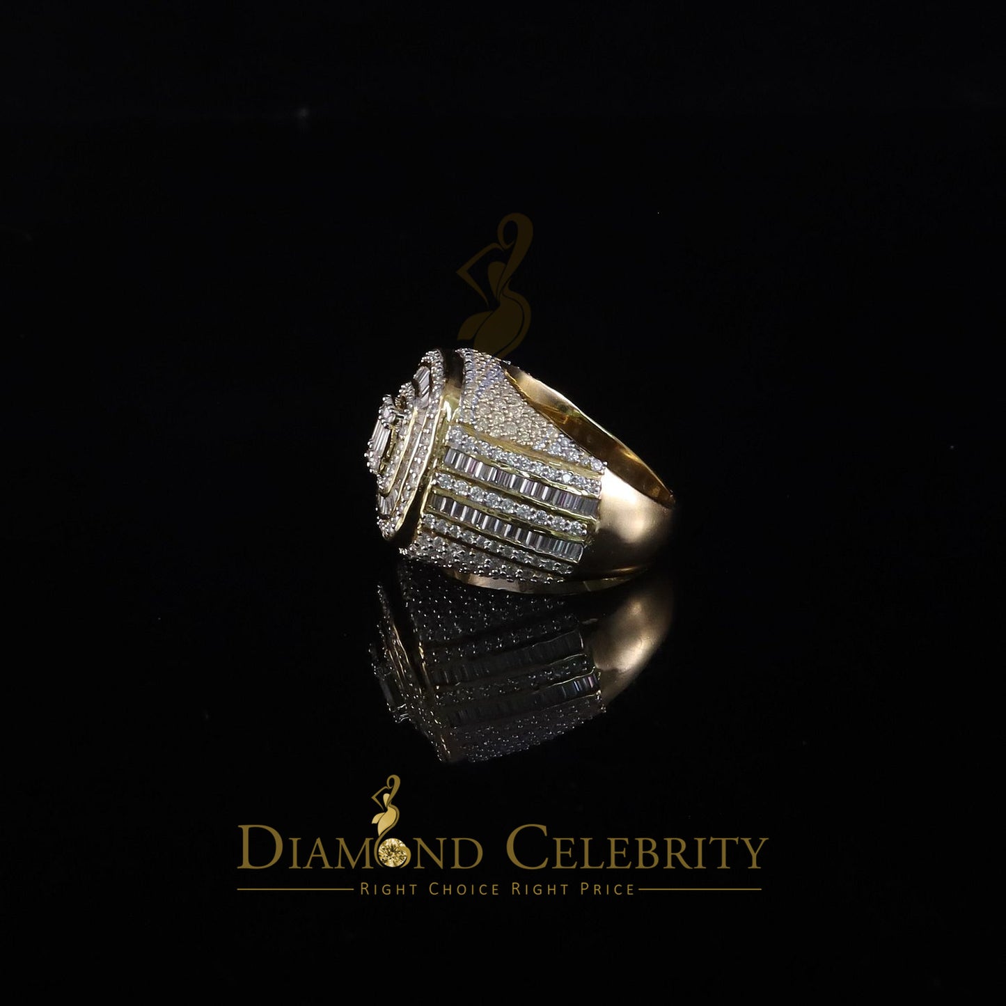 DiamondCelebritees Men's 925 Sterling Silver 5.50ct VVS 'D' Moissanite Yellow Round Rings Size 10