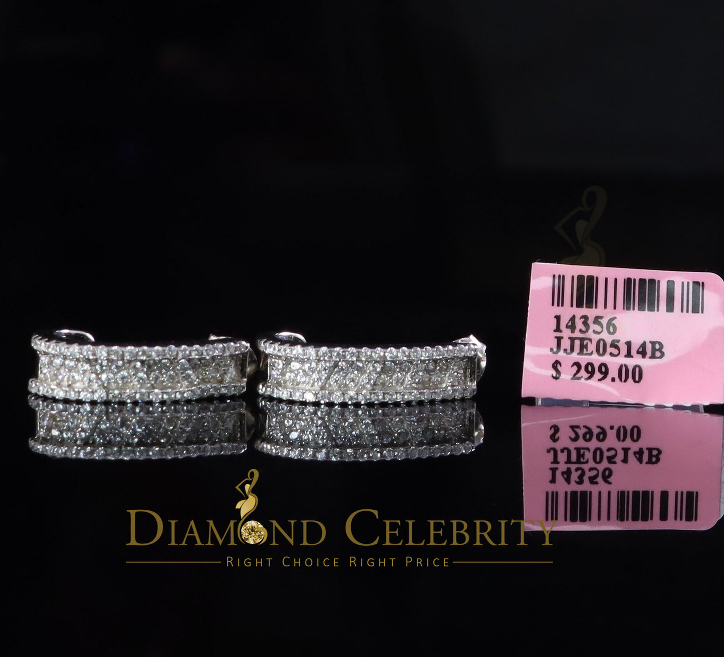 DiamondCelebritees 925 Sterling Silver Mens hip hop white Gold Iced 3 row Huggie Hoop earrings