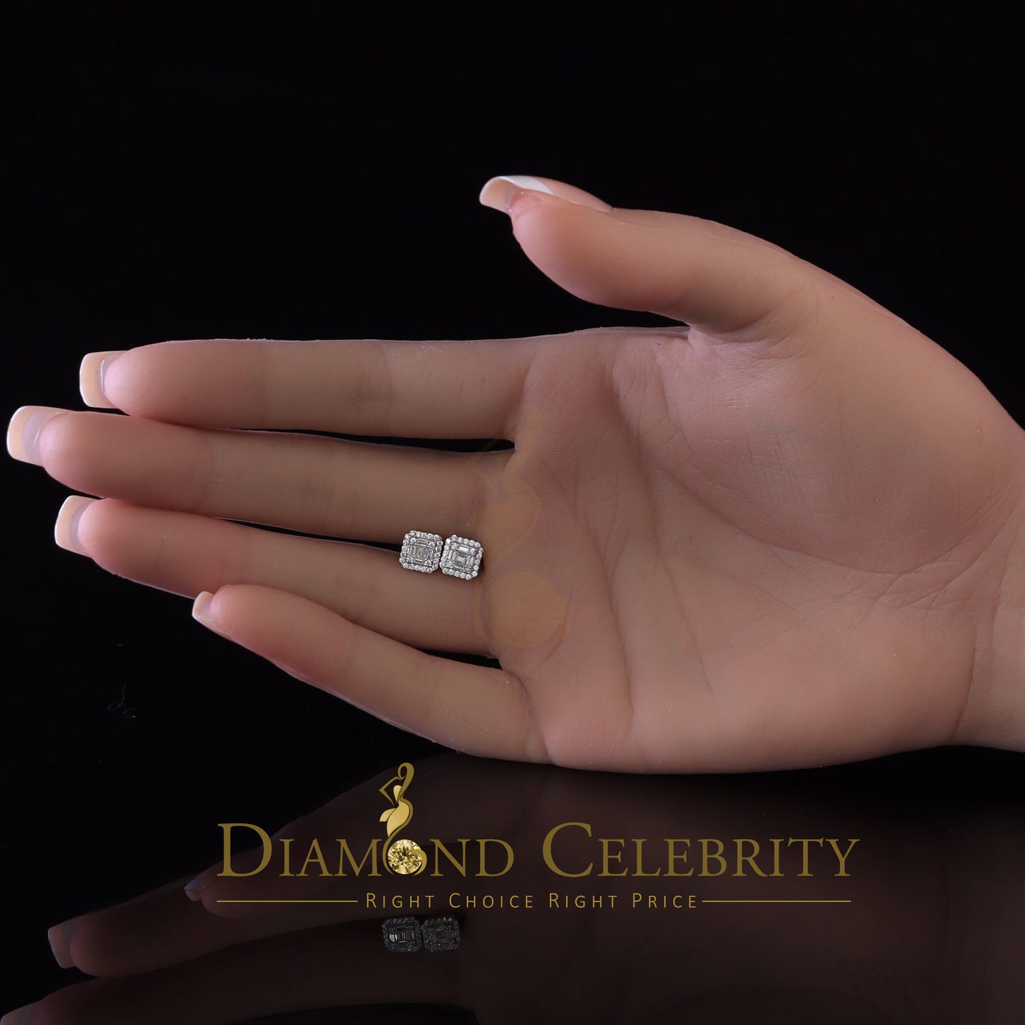 DiamondCelebritees 925 Yellow Silver 0.64ct Cubic Zirconia Women's & Men's Hip Hop Square Earrings