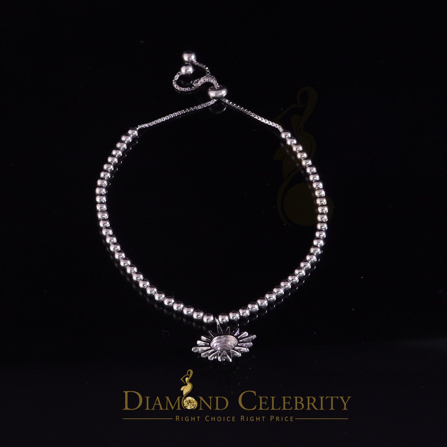 Diamondcelebritees 925 Sterling Silver Cubic Zirconia Sun Shape White Bracelet Adjustable SZ 7 Inch