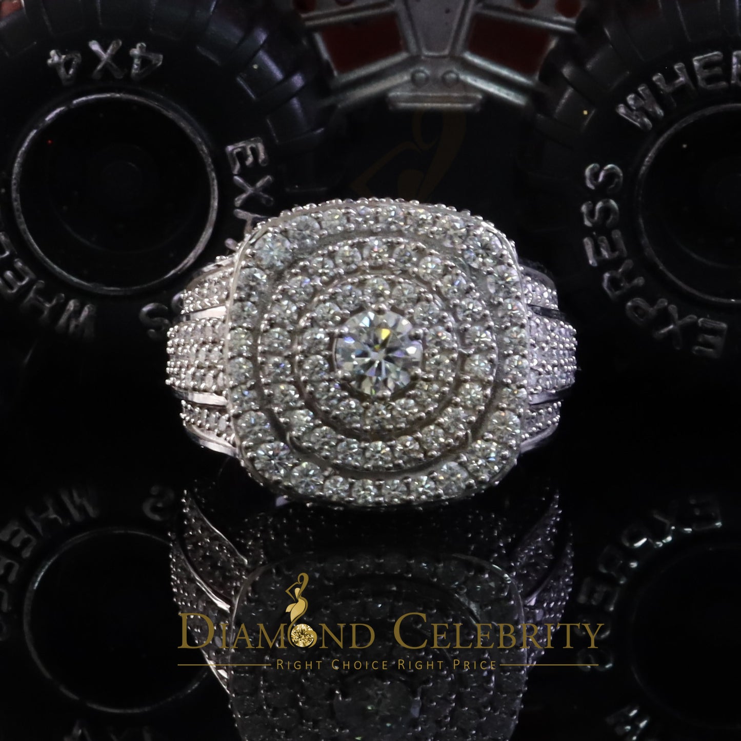 DiamondCelebritees White Sterling Silver 6.50ct VVS 'D' Moissanite Round Rings Size 10 Men's