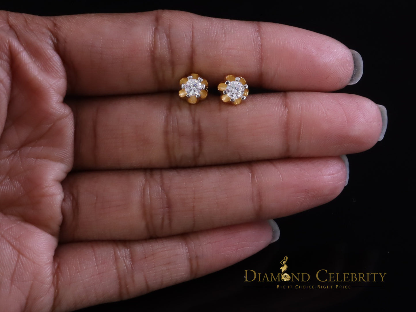 DiamondCelebritees 925 Silver CubicZirconia Yellow Round Shape 0.25ct Buttercup Stud Earrings Women