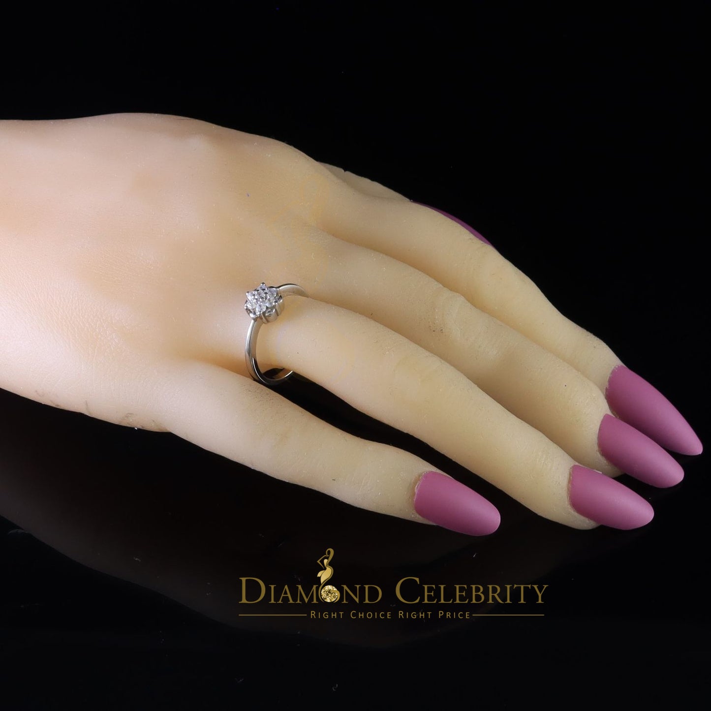DiamondCelebritees 925 White Silver 0.50ct Cubic Zirconia Flower Engagement Womens Ring Size 6