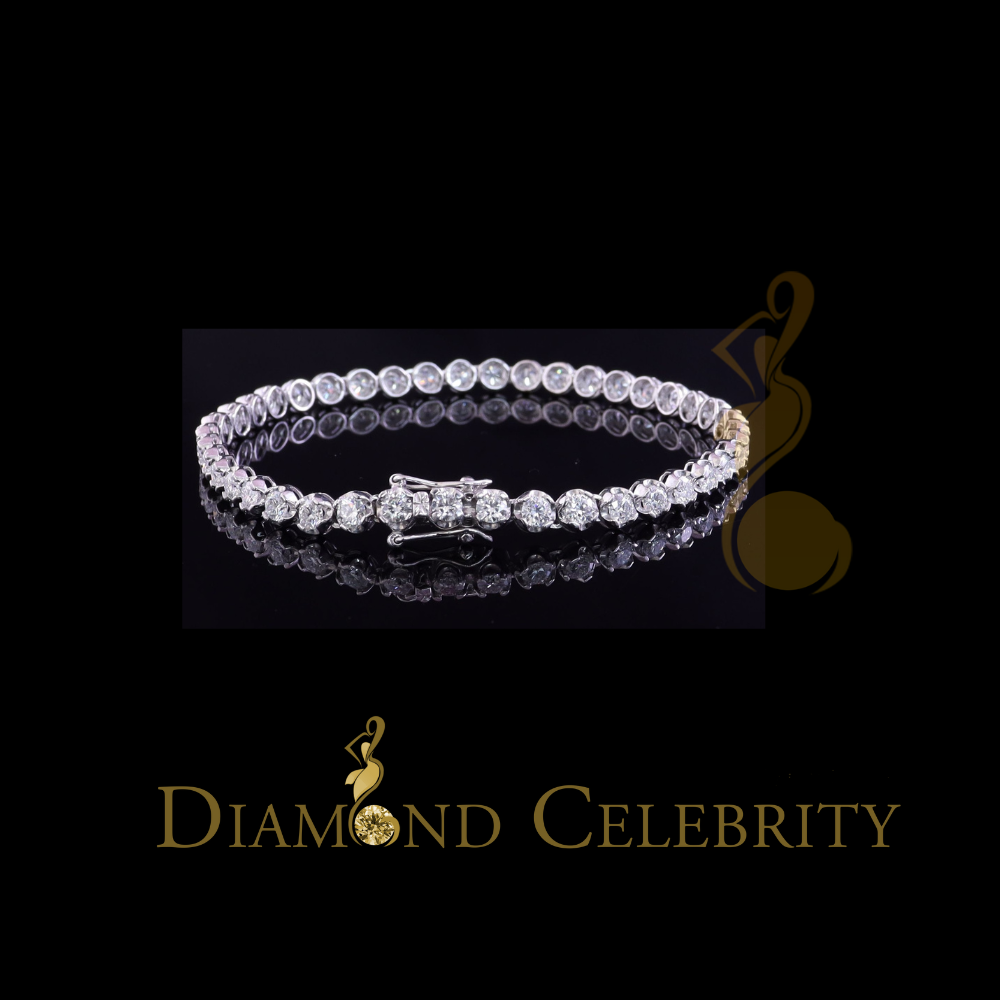 Diamondcelebritees 9ct Moissanite White 925 Silver Round Single Tennis Bracelete 6mm Thick 8" Long