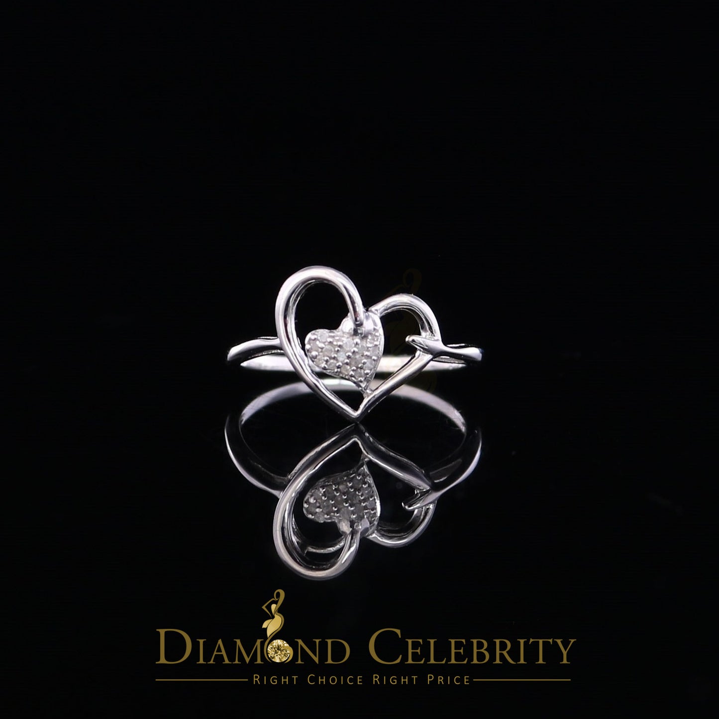 DiamondCelebritees Real Diamond 0.05ct 925 Sterling White Silver Heart Engagement Womens Ring SZ 7