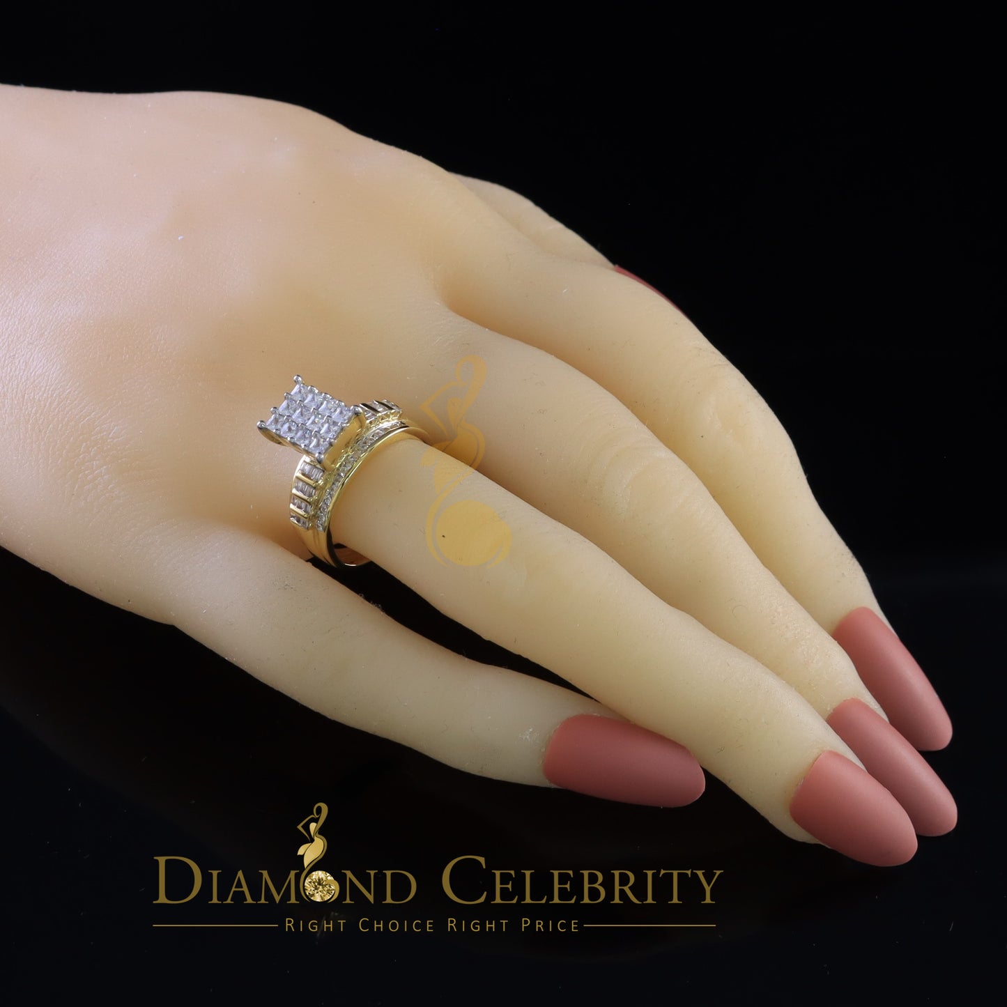 DiamondCelebritees 925 Sterling Yellow Silver Cinderella 1.10ct Cubic Zirconia Women's Ring Size 6
