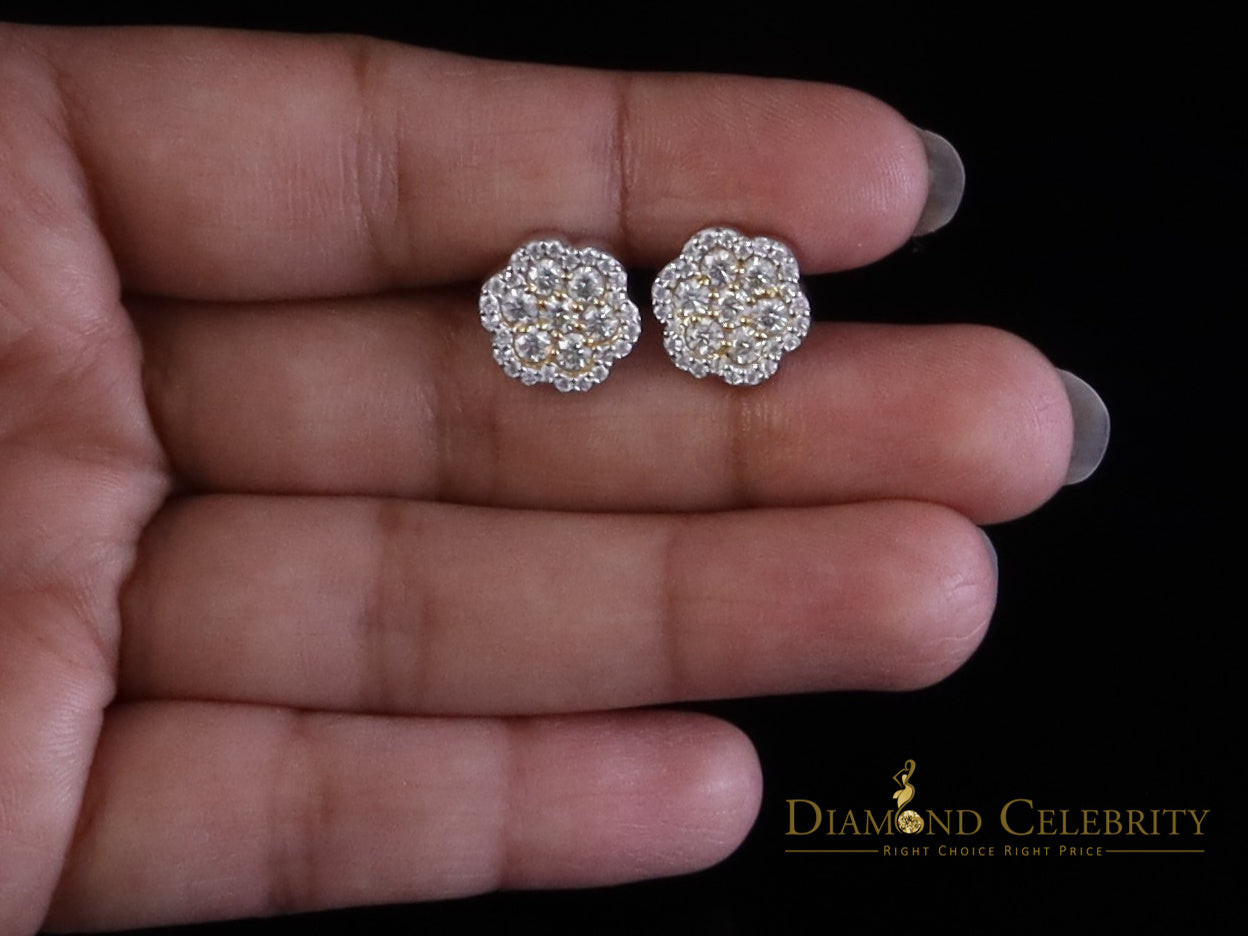 Diamondcelebritees White /Yellow Flower Silver 1.50ct VVS 'D' Moissanite 925 Earrings Men's/Womens