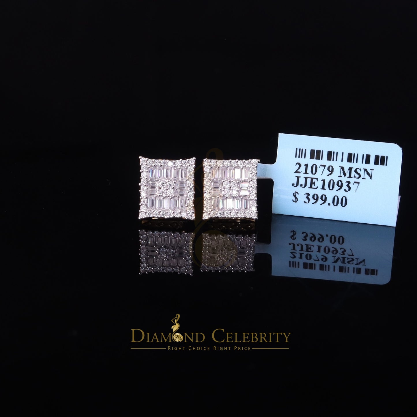 DiamondCelebritees Men's/Women's 925 Silver Yellow 1.00ct VVS 'D' Moissanite Baguette Stud Earrings