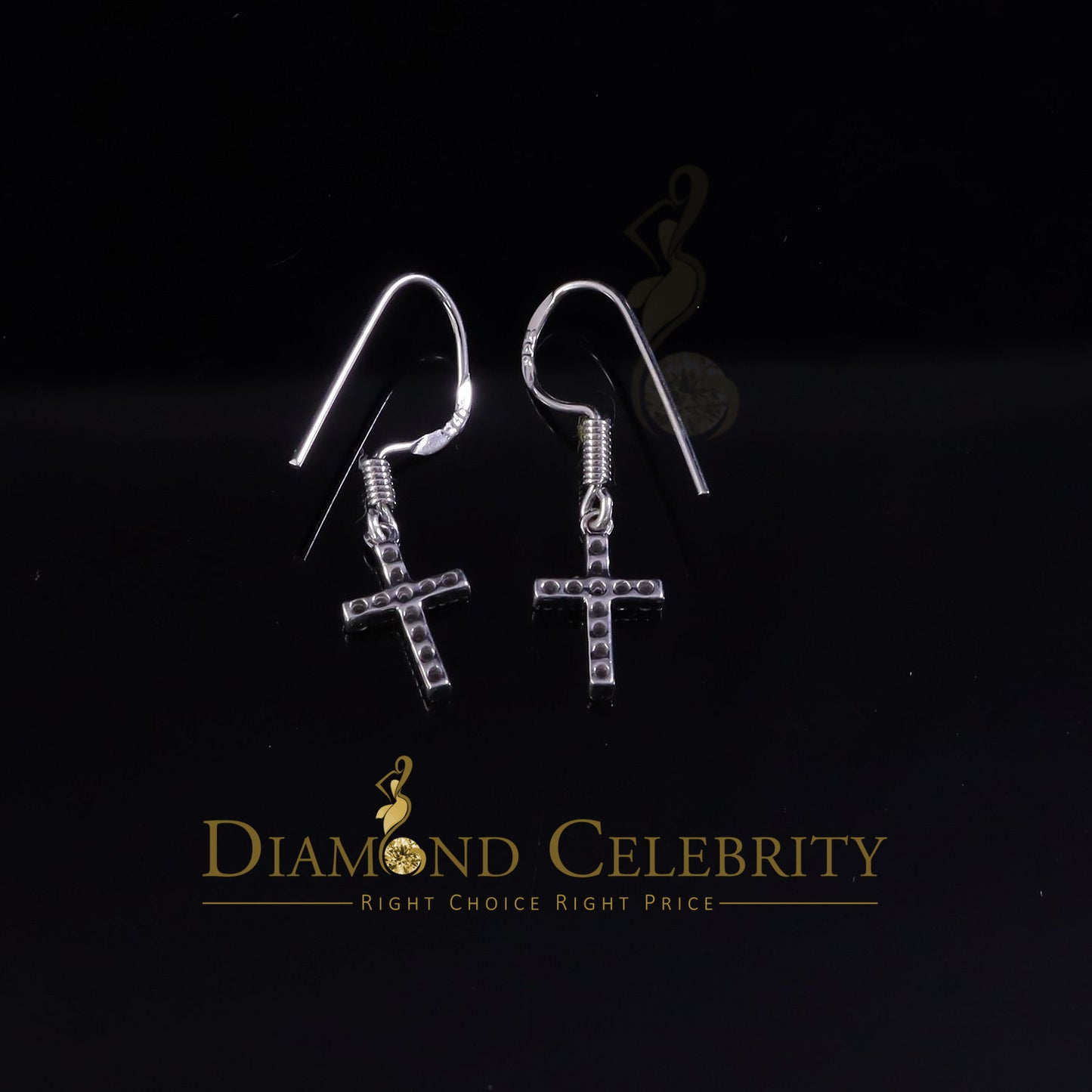 DiamondCelebritees White Sterling Silver 0.27ct Cubic Zirconia Men & Women Dangling Cross Earring