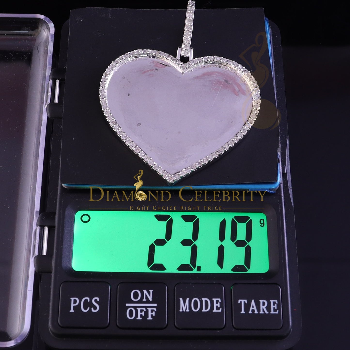DiamondCelebritees 0.75ct Real Diamond White 925 Sterling Silver "2.00" Inch Heart PICTURE Pendant