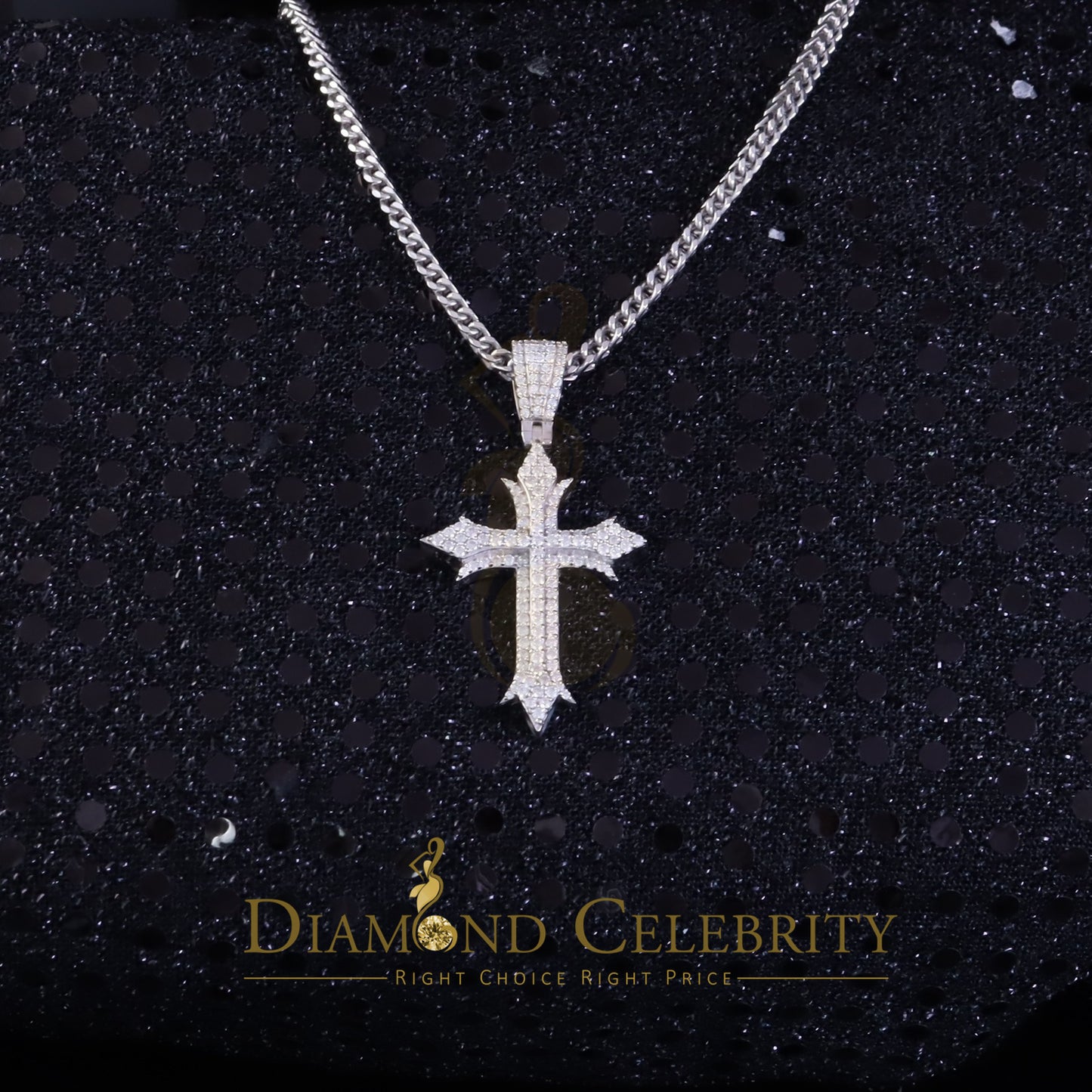 Diamondcelebritees Shiny 2.0ct VVS D Moissanite White Silver Charm Cross Pendant Men's & Women's