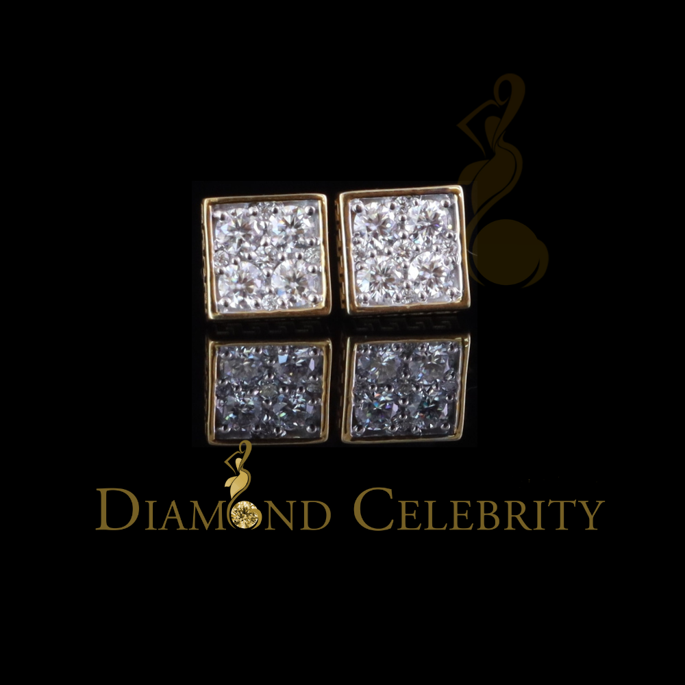 DiamondCelebritees 1.00ct VVS 'D' Moissanite 925 Yellow Silver Square Stud Earring Men's/Womens